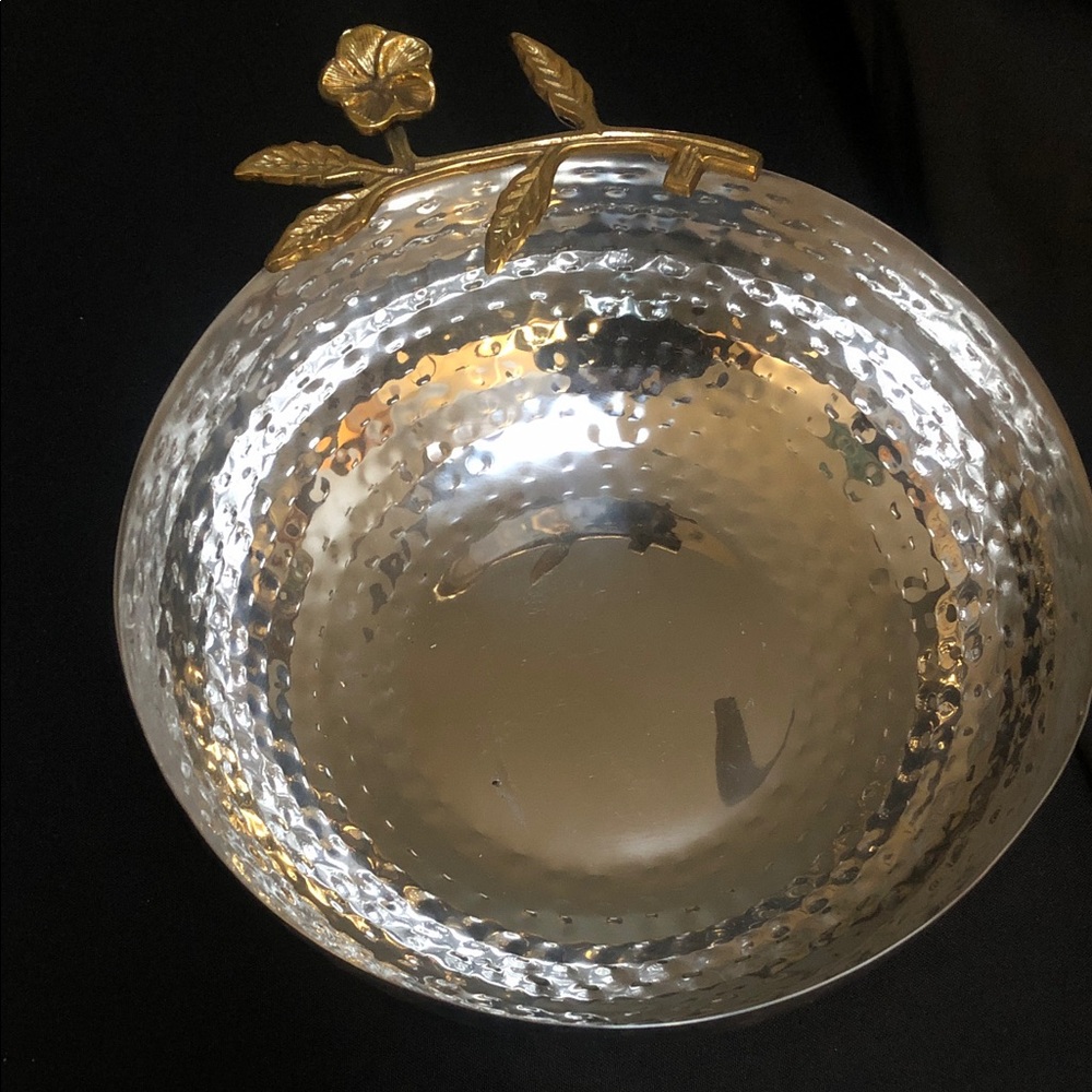 Silver Hammered Bowl with Gold Floral Accent